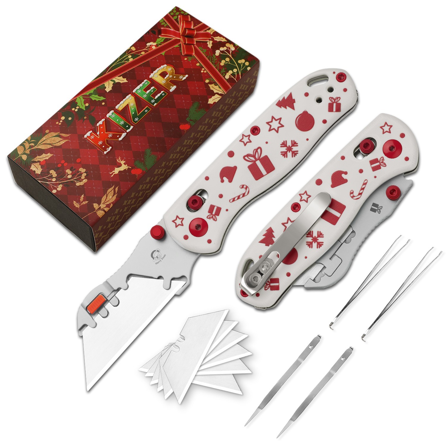 Kizer Uti BEAR 2 Christmas Utility Folding Pocket Knife G10 Handle V3619JMC2