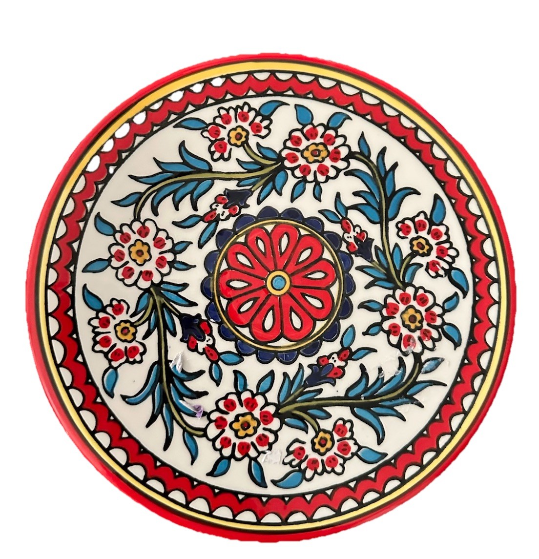 NEW tag  signed Palestine West Bank Ceramic Plate floral design Hand Painted 8”