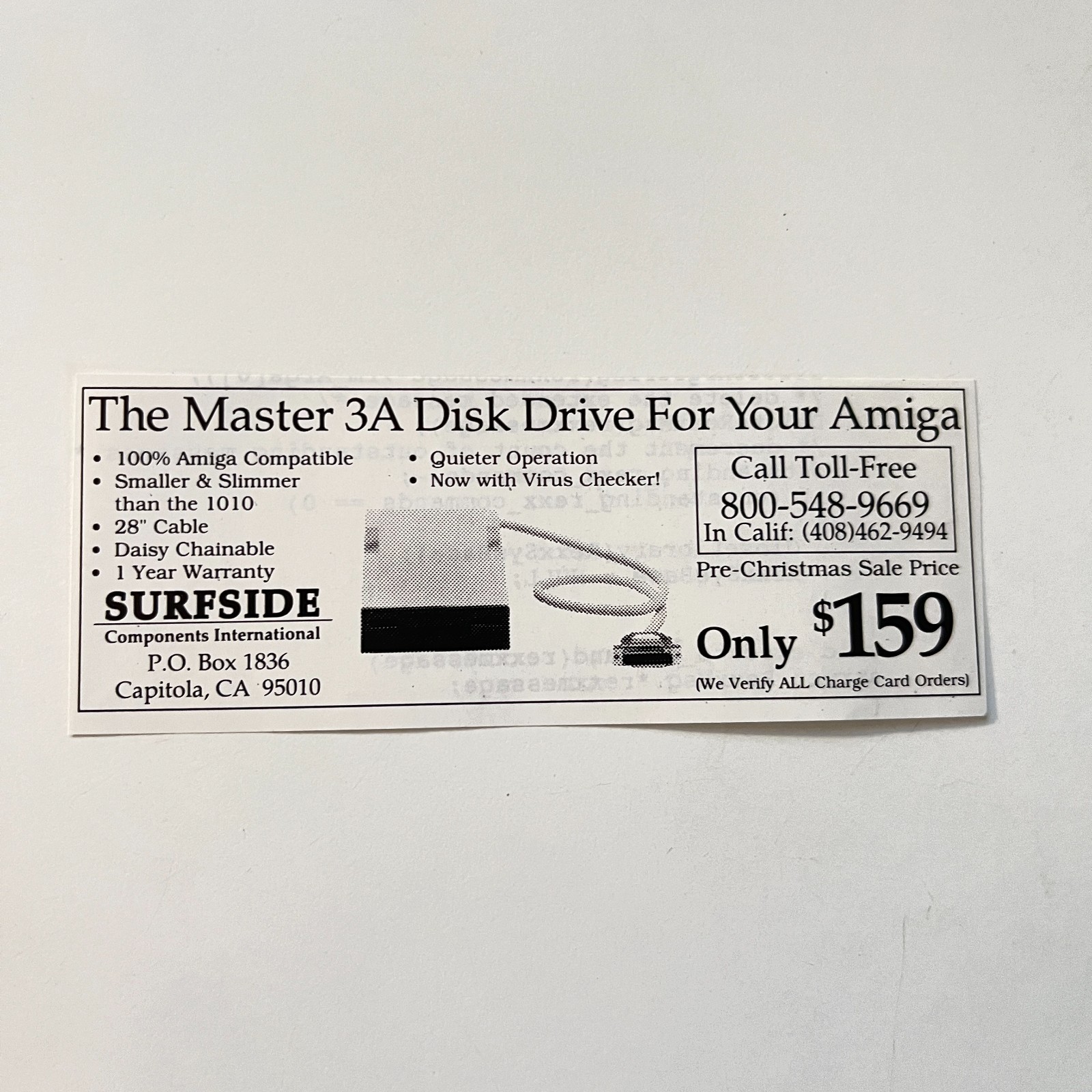 Surfside Components Intl Master 3A Disk Drive Capitola CA 1988 Amiga Ad TAK5-M3