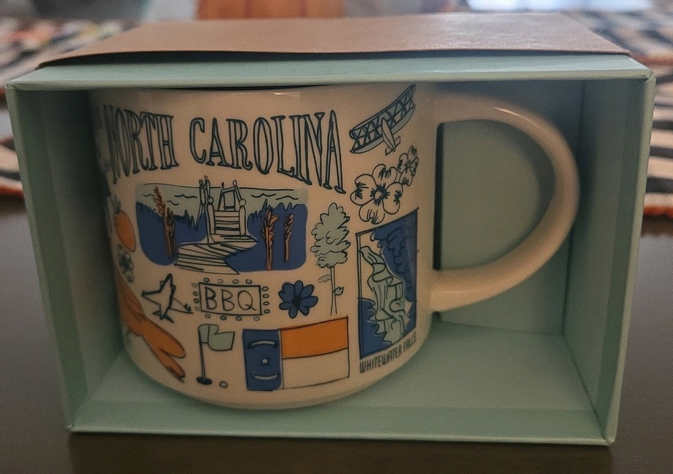 Starbucks Been There Series North Carolina Mug White/Blue/Orange 2018 NIB