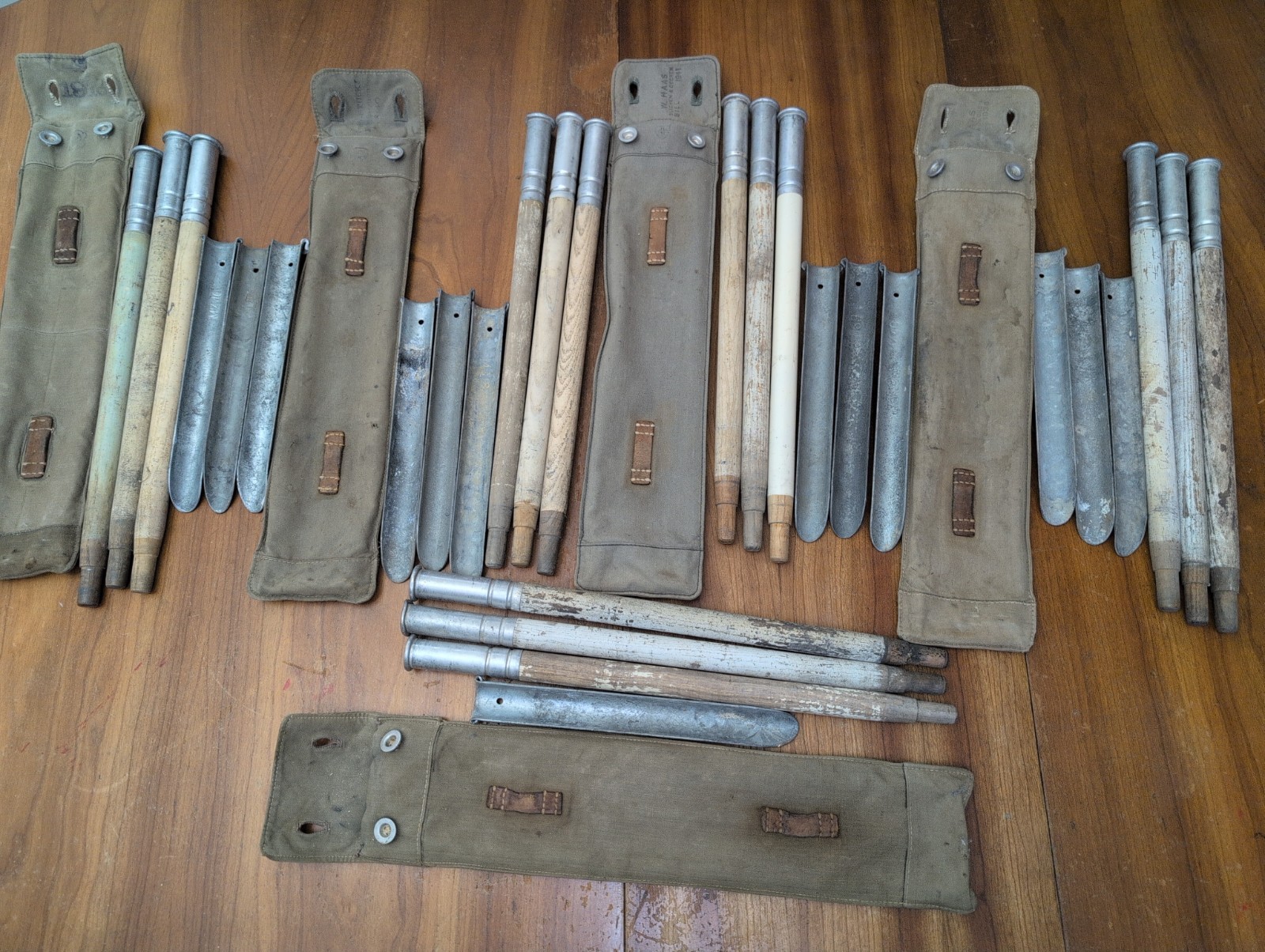 5 Sets of WW1/WW2 Swiss Army Tent Poles and Stakes w/Bags Vintage 1918-1941 READ