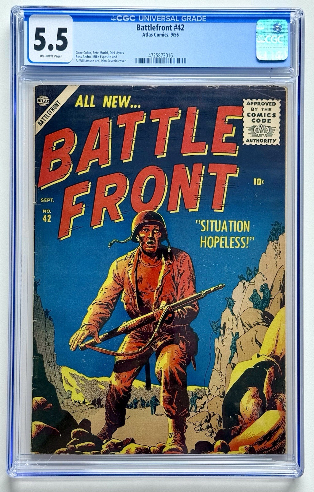 BATTLEFRONT 42 ◉ CGC 5.5 * EPIC COVER * 1956 Atlas * SOLDIER * NEW CASE  👀