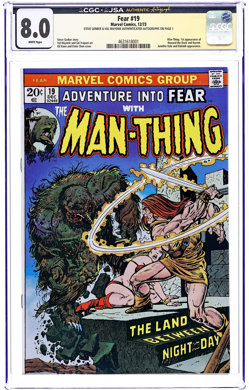 Fear #19 CGC 8.0 JSA Gerber/Mayerik 1973 4631618001