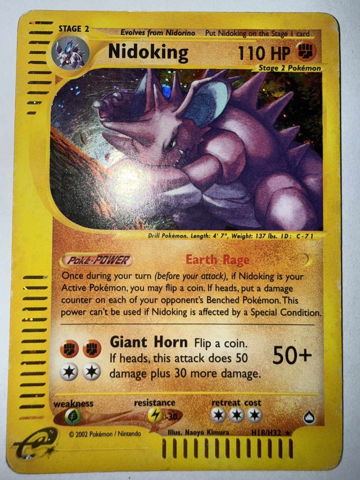 Pokemon TCG Nidoking Aquapolis Holo H18/H32 E Reader Series WOTC 2002 HP