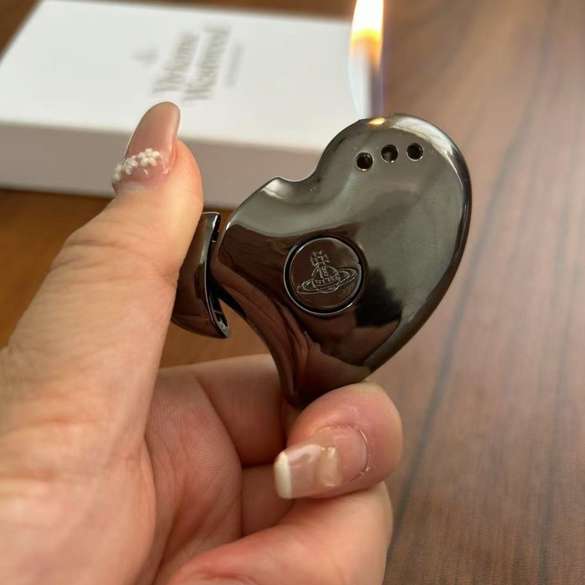 Vivienne Westwood Heart Shape Electronic Gas Lighter Orb Silver With Shop Bag