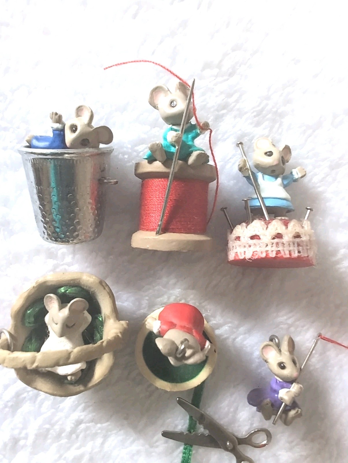 HALLMARK 1992 SEW SEW TINY MICE MINIATURE ORNAMENT SET Vtg Sewing Christmas