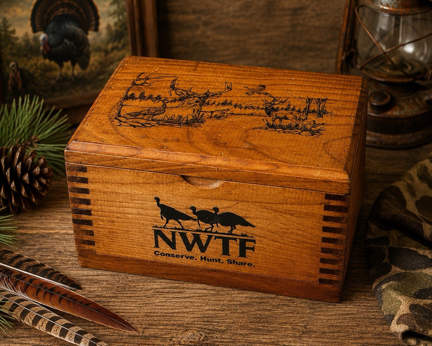 NWTF National Wild Turkey Federation Wooden Hunting Wildlife Keepsake Box Decor