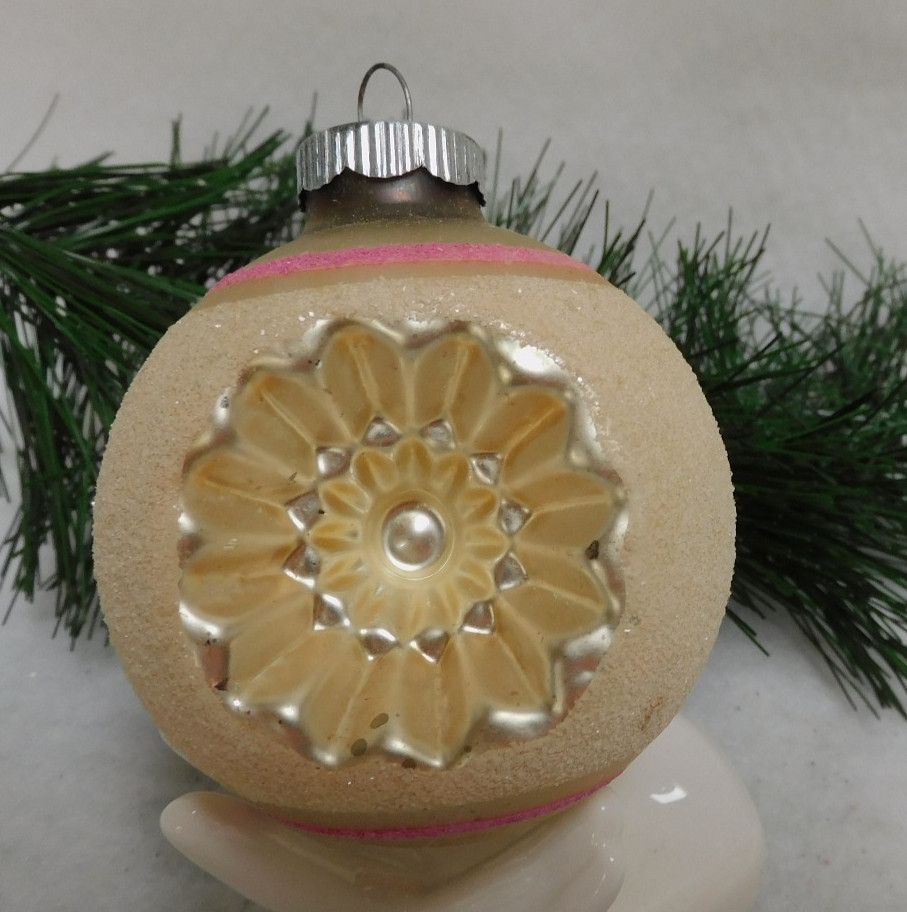 VTG LG. SHINY BRITE CHRISTMAS ORNAMENT DOUBLE  INDENT HEAVY  MICA PRETTY COLORS