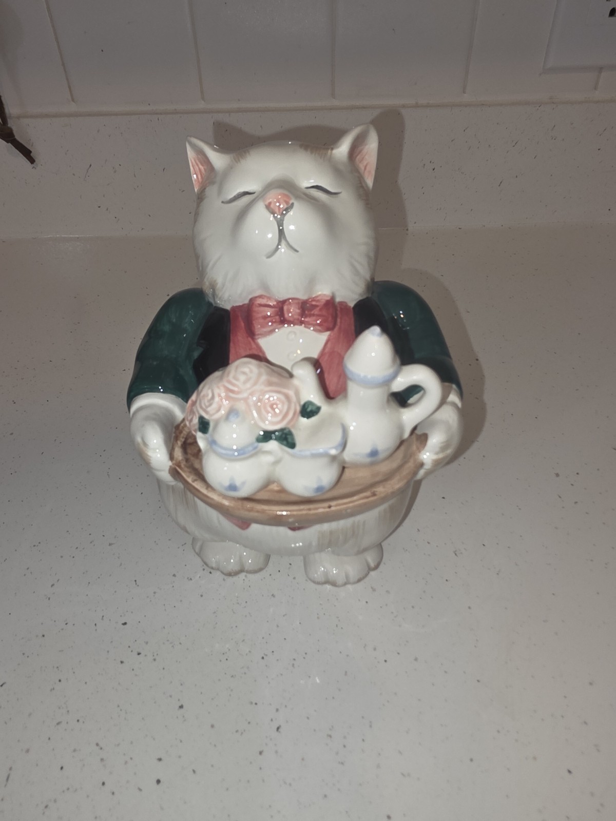 Vtg 1988 Fitz and Floyd Cat Butler Candy Jar Kittens of Knightsbridge Serving