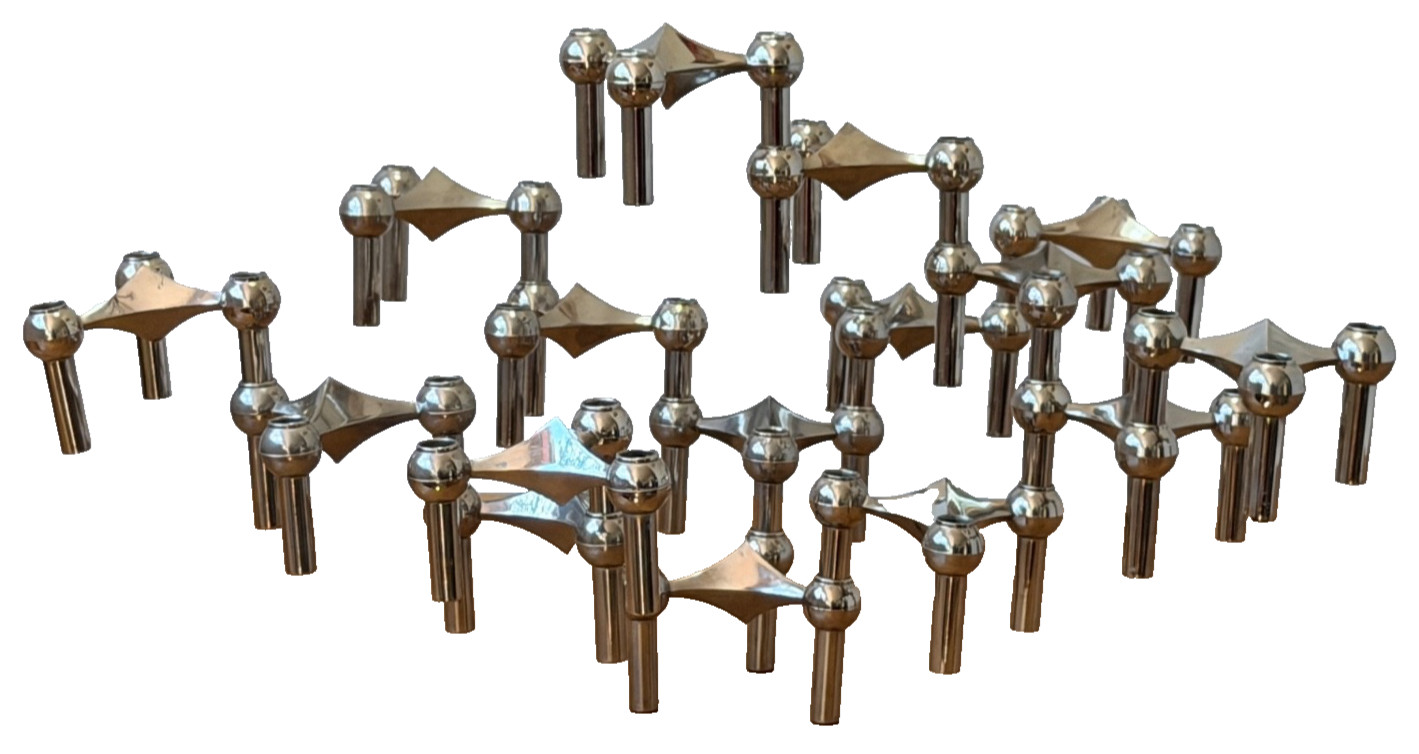 16 Nagel Germany Stoff BMF Chrome Metal Stacking Candle Holder Sculpture Vtg Mcm