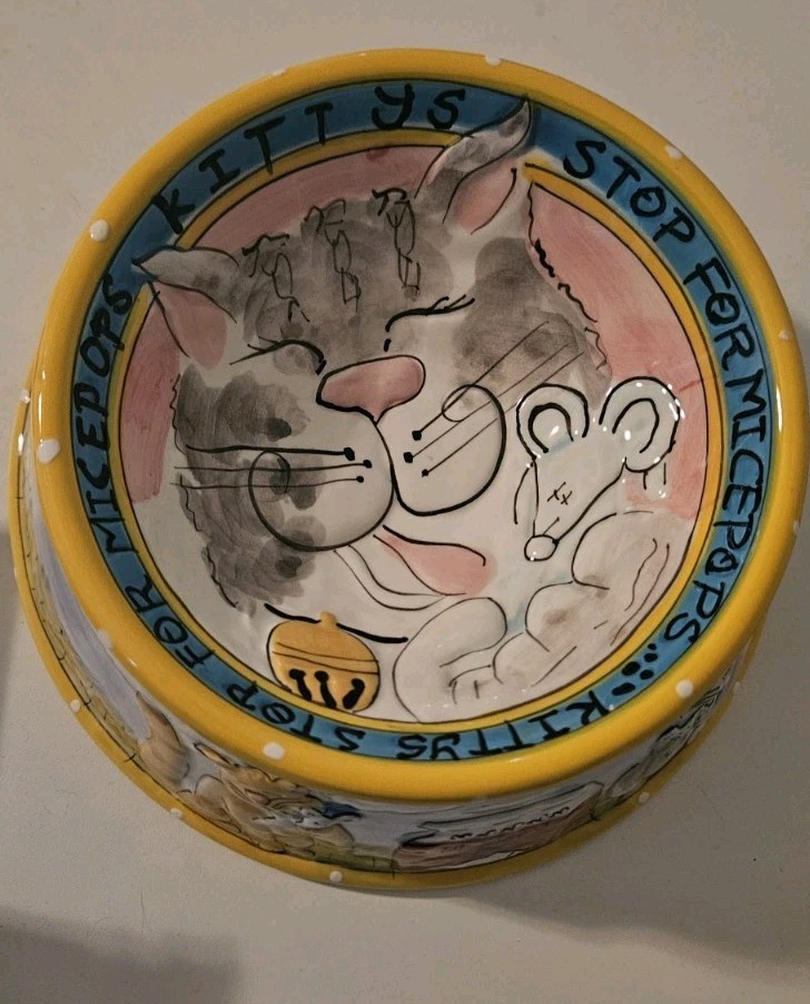 2009 Blue Sky Cat Bowl Whimsical Heather Goldminc Cutest Style Print Ever Luv It