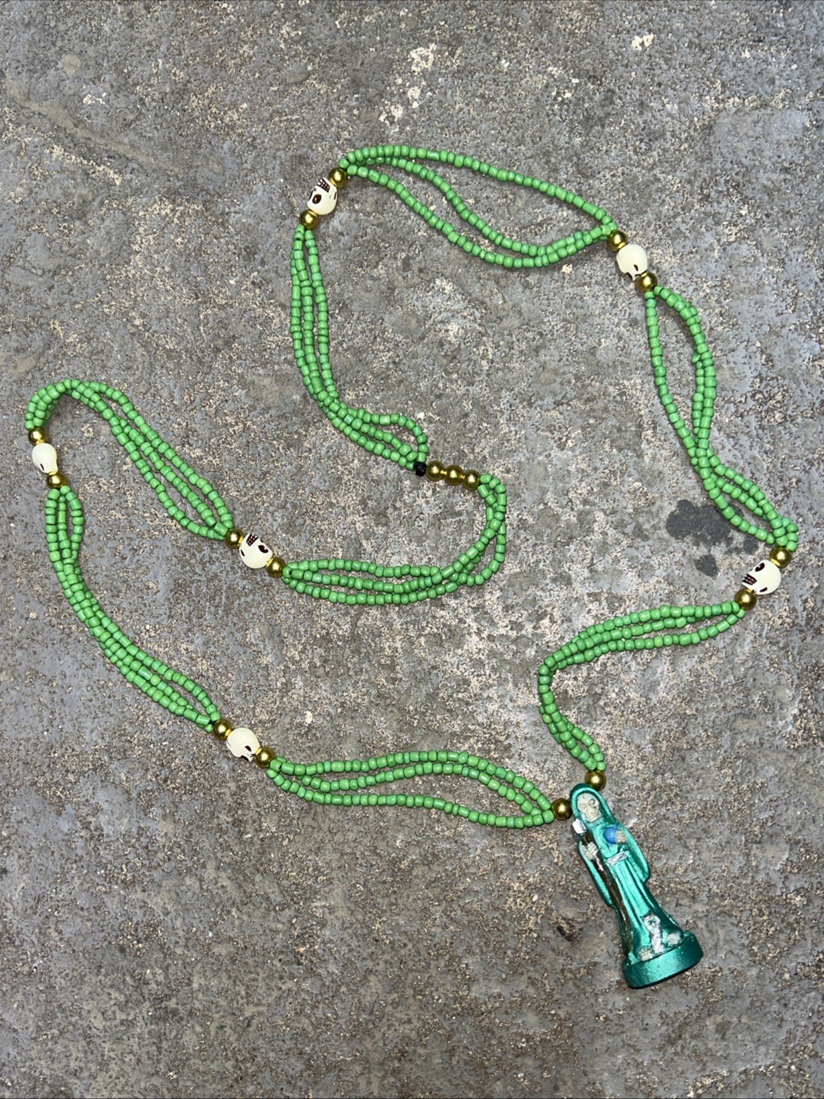 Collar Mazo Santa Muerte Verde Green 3 Hilos