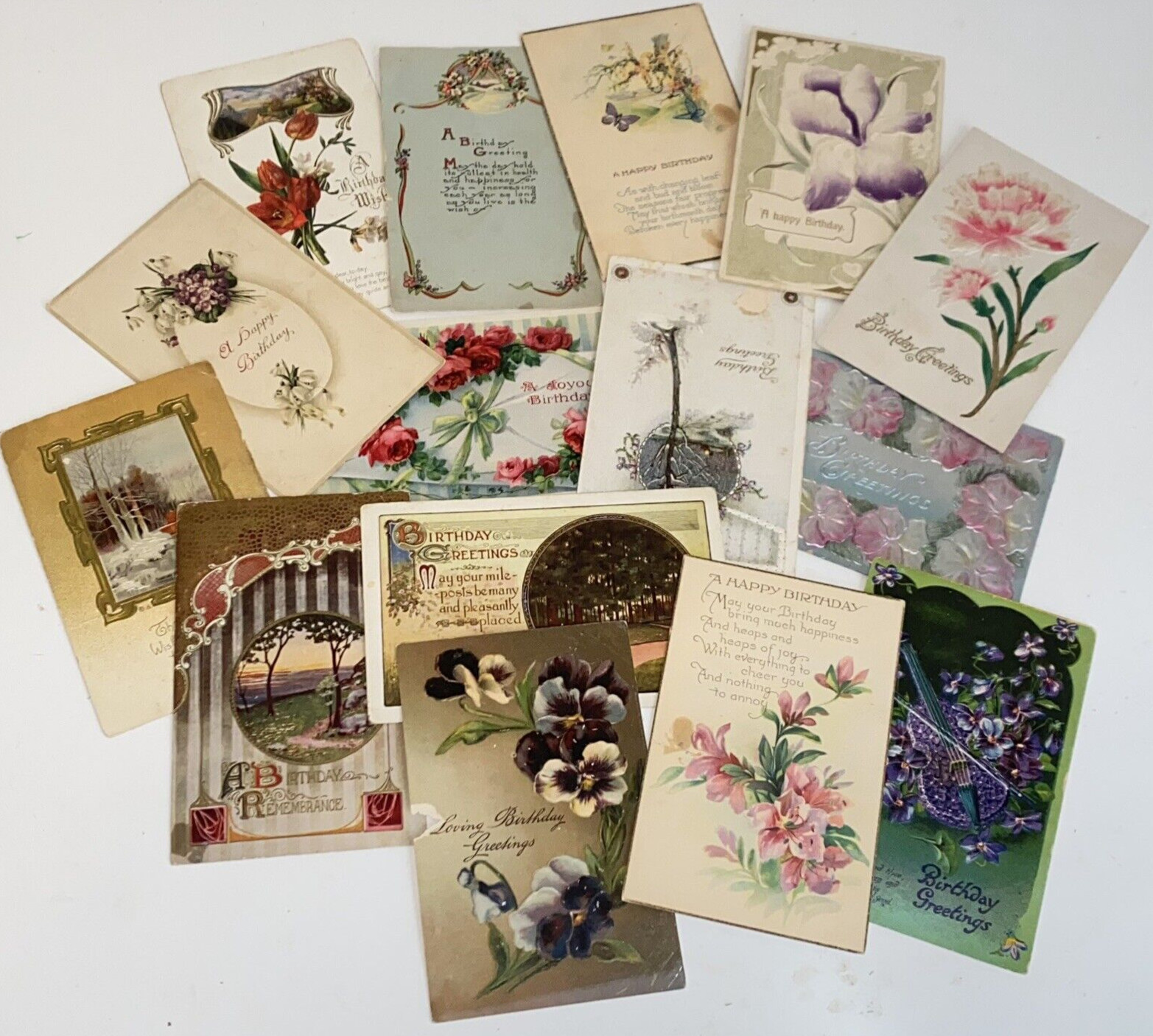 Antique Birthday Post Cards 1900-1926 Germany and USA Lot of 15