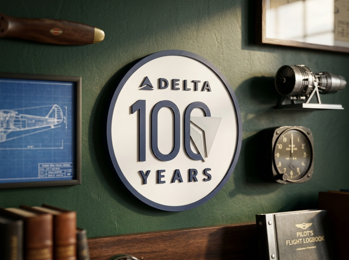 Delta Air Lines 100th Anniversary 3D Wall Desk Shelf Sign Centennial Decor
