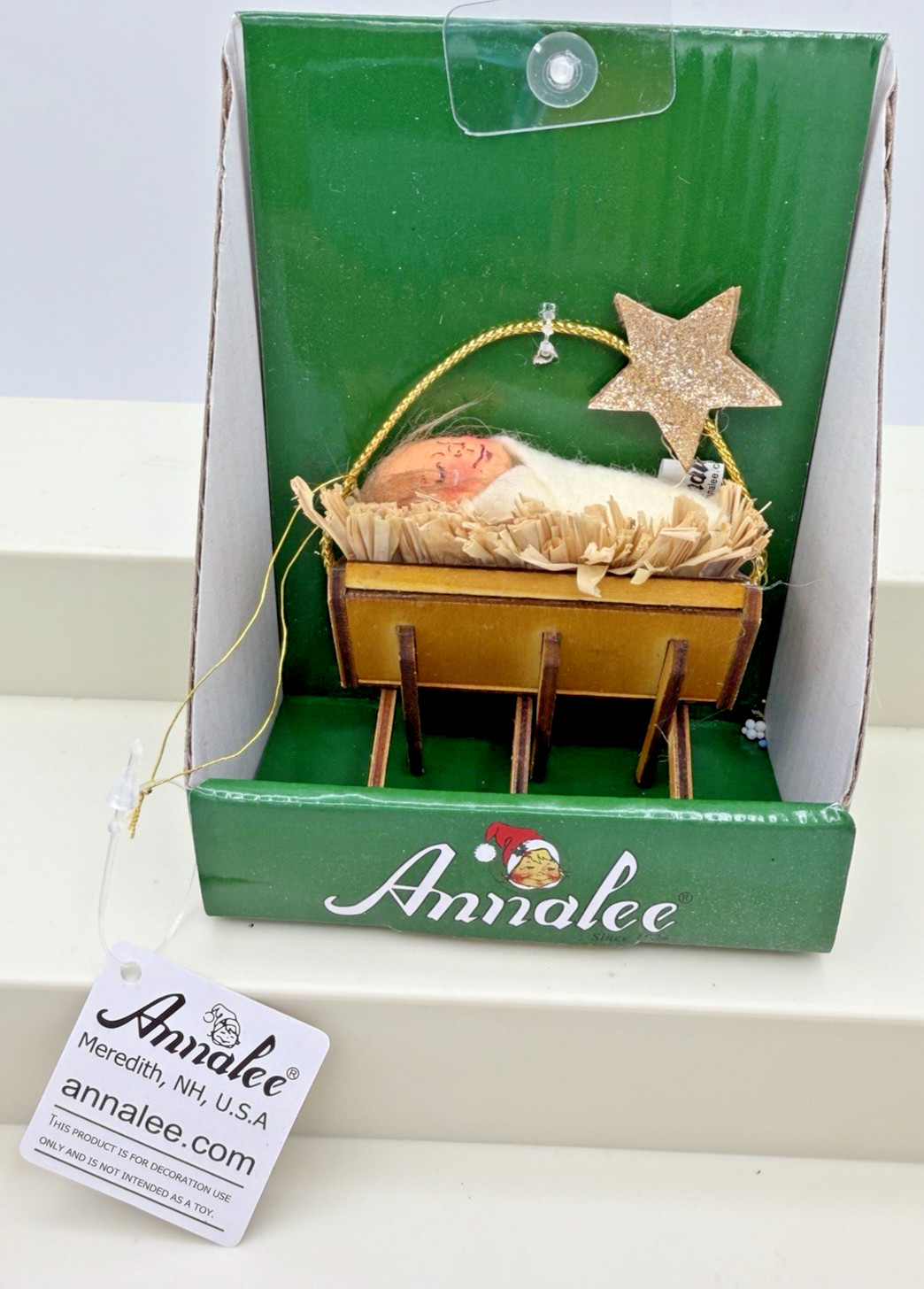 Annalee Christmas Baby Jesus Nativity Wooden Manger 3” Ornament New in Box