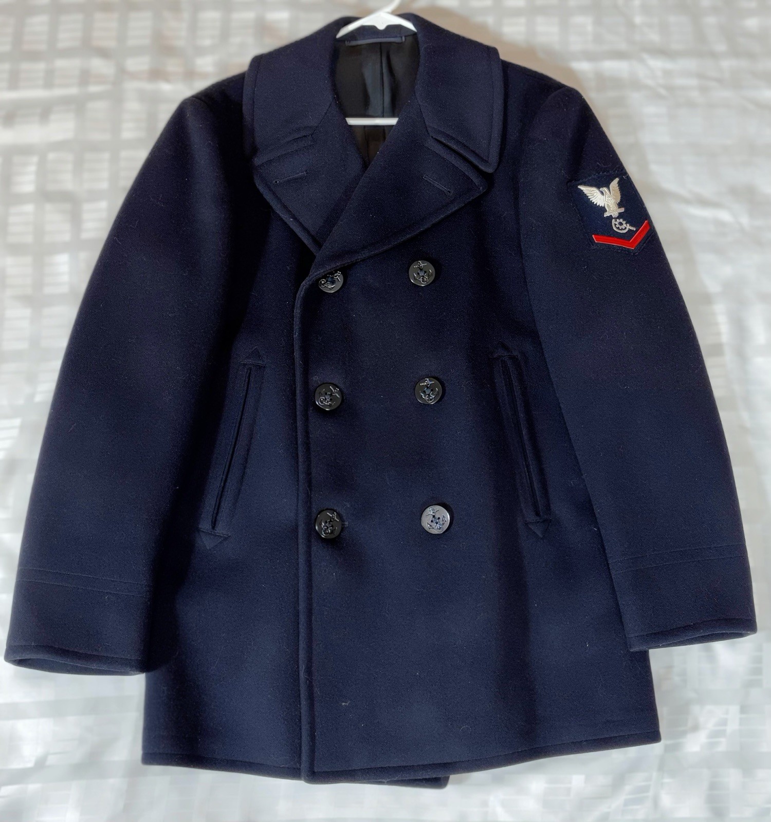 1964 US Navy Pea Coat Size 38 Named Phillips MM3 100% Wool Vietnam Era