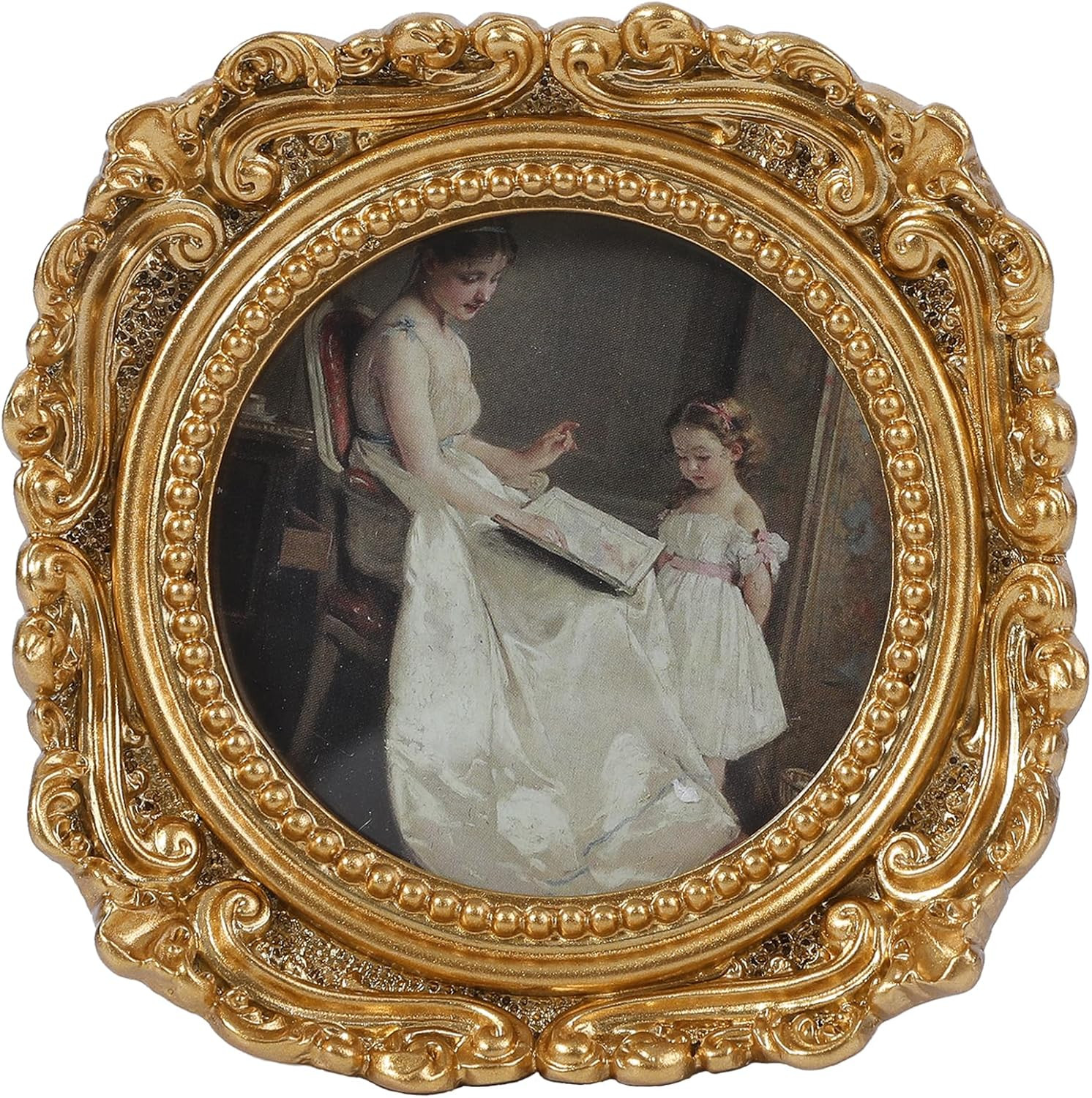 Vintage Picture Frames 3X3 round Gold - Antique Ornate Small Picture Frames with