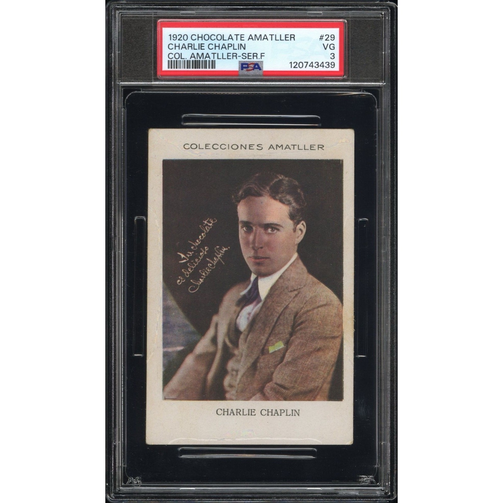 RARE 1920 Chocolate Amatller Charlie Chaplin PSA 3 Highest Grade Series F #29