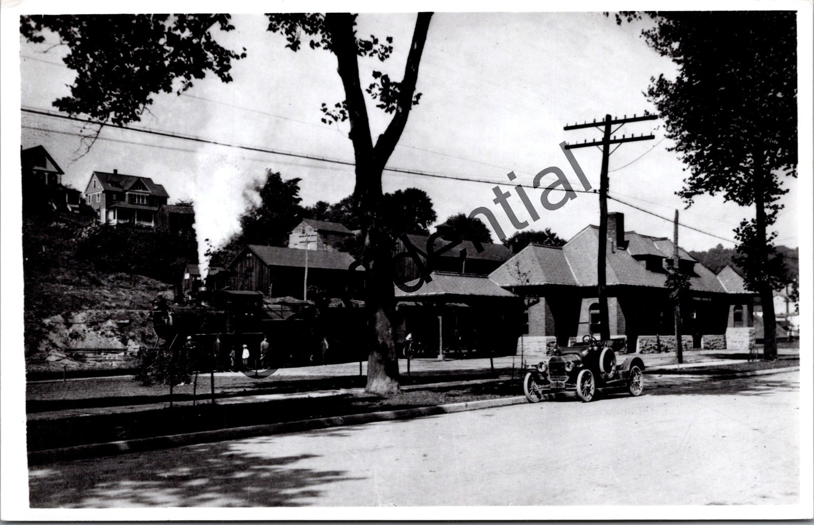 Real Photo Erie RR Locomotive Union Station Honesdale PA 1920 RPPC Z241
