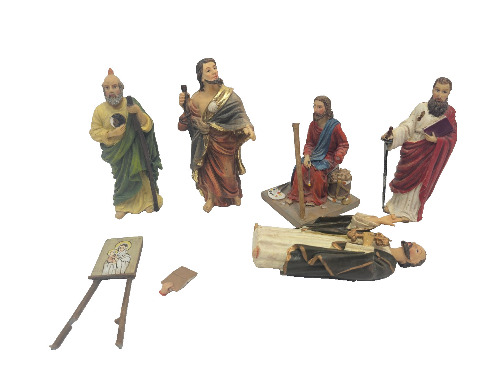 Vintage Religious Apostle Saints Resin Figurine Lot As Is Broken Parts Repair