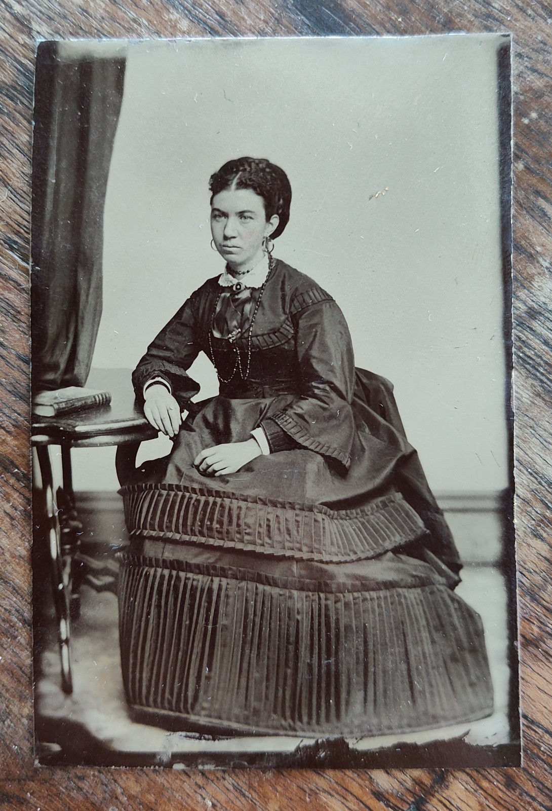 Antique Tintype Photograph, c. 1860s-1870s, Seated Woman in Victorian Dress