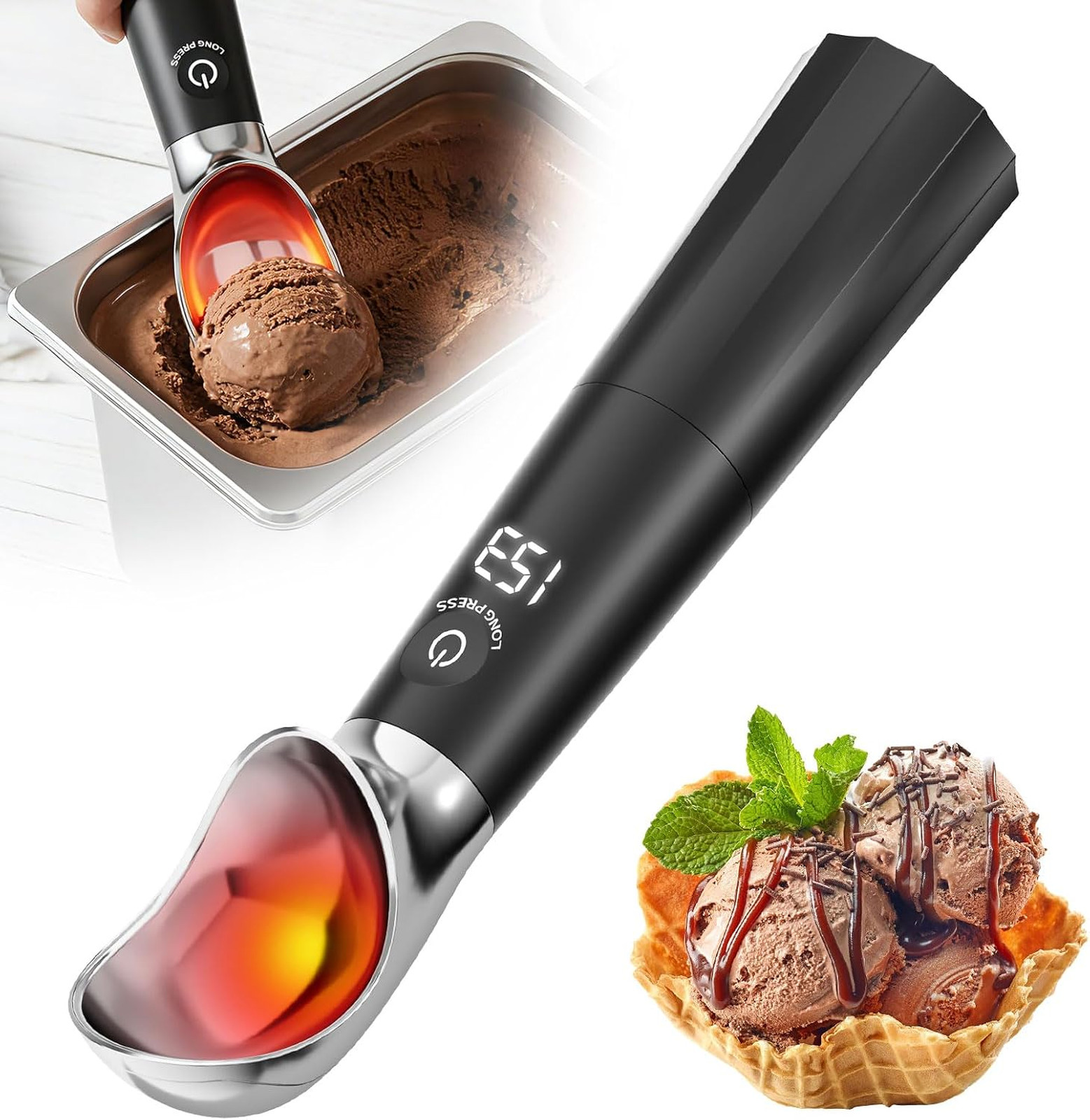 Heated Ice Cream Scoop with LED Display, Gift for Ice Cream Lovers