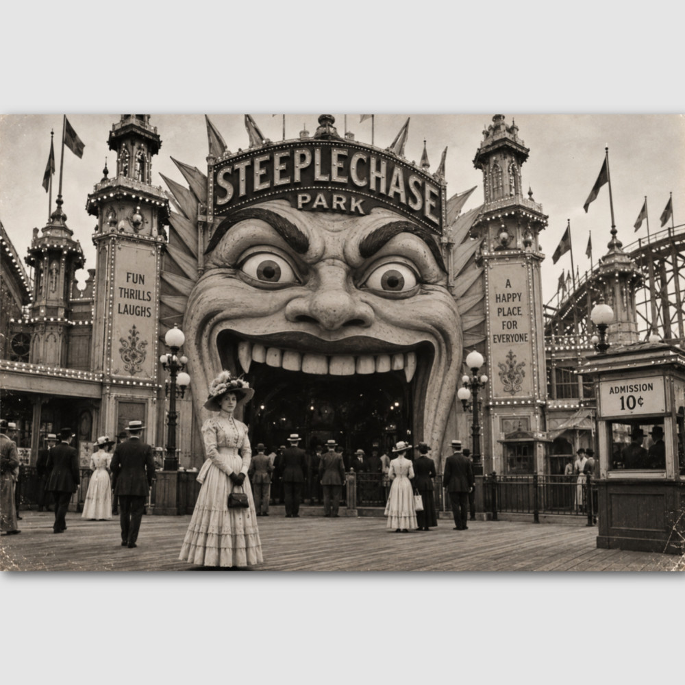 Steeplechase Park Creepy Amusement Park Ride Vintage Photo Print Odd Carnival