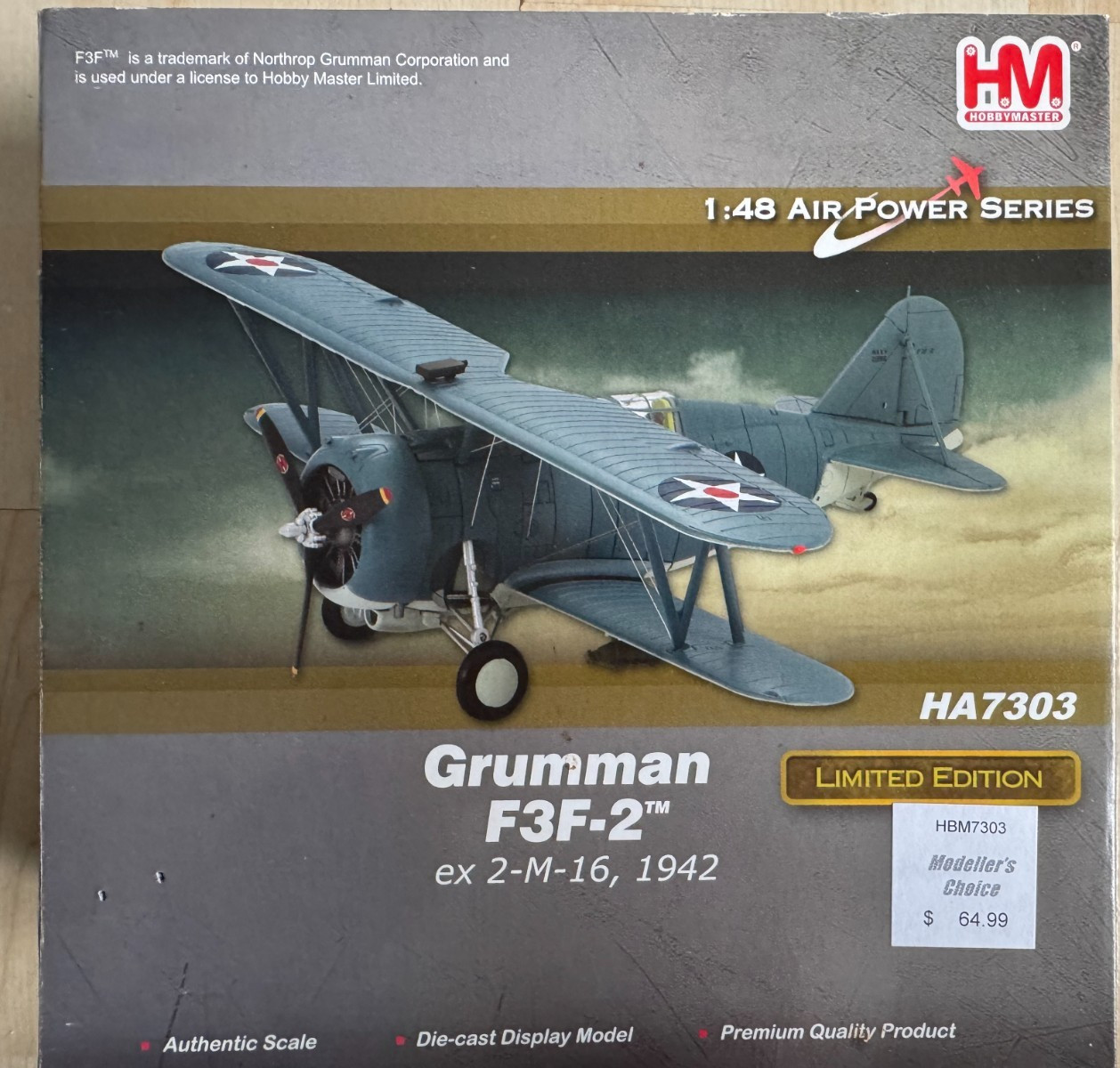 Hobby Master HA7303 Grumman F3F-2 Biplane US Navy 1942 Ltd Ed 1:48 Diecast F3F