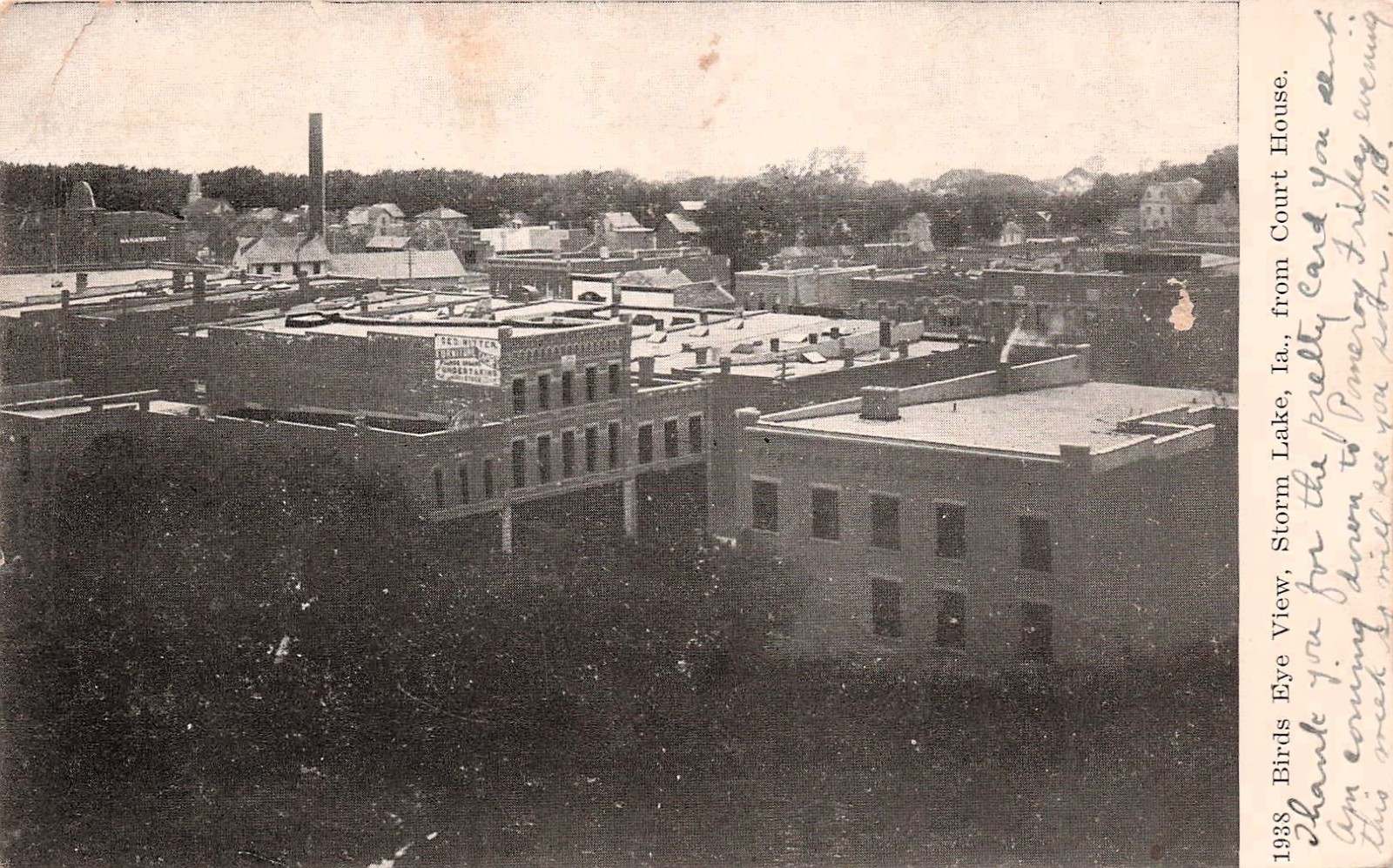 Storm Lake IA Iowa Aerial View From Court House Downtown c1908 Vtg Postcard 1A