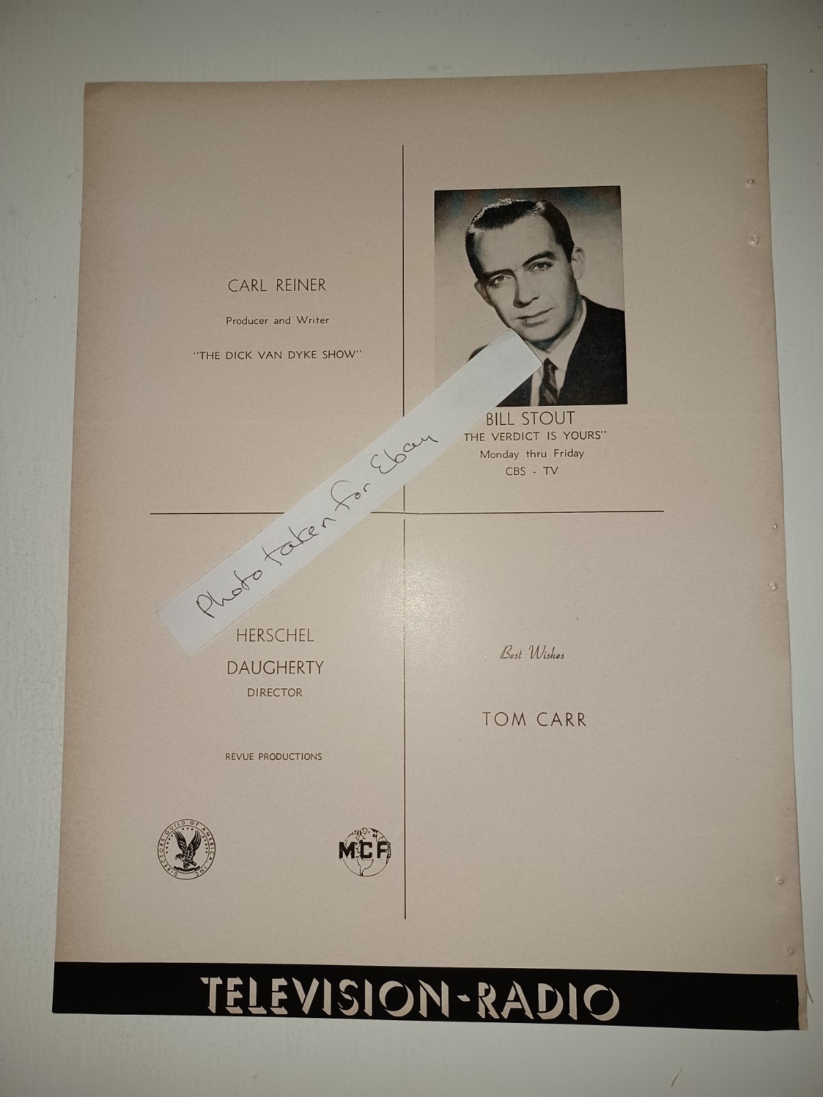 1961 Carl Reiner, Bill Stout, Herschel Daugherty 9x12 industry clipping ad