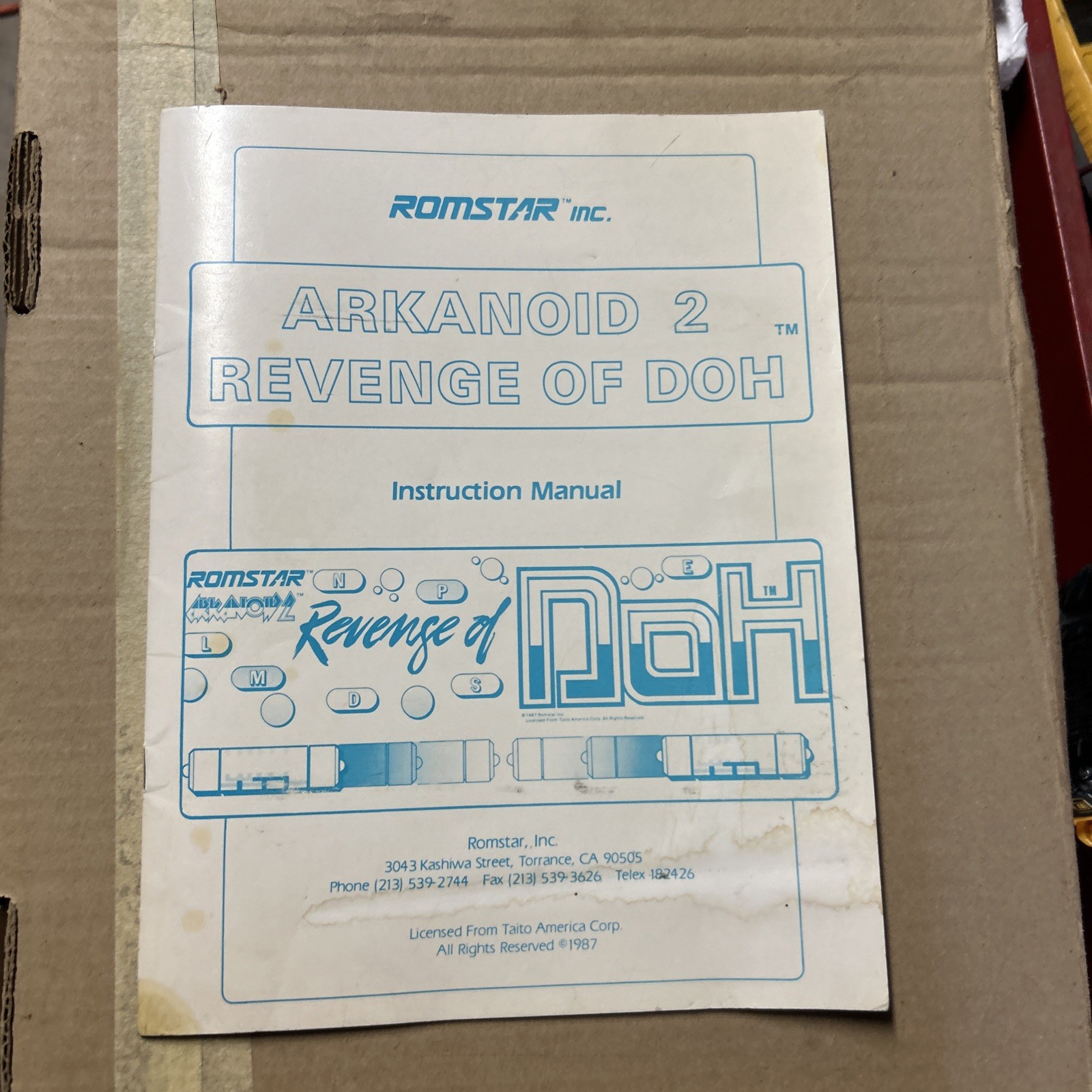 Original  ARKANOID 2 Revenge Of Doh Taito romstar   arcade Video game manual