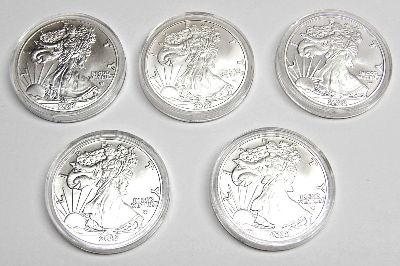 2022 Walking Liberty / Eagle Lot of 5 Faux Replica/Fake Silver Dollars