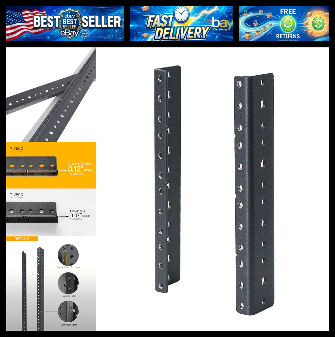 RIVECO 2 PCS 4U Rack Rails, Tapered Holes Rack Mount Rails for Recording & Netwo