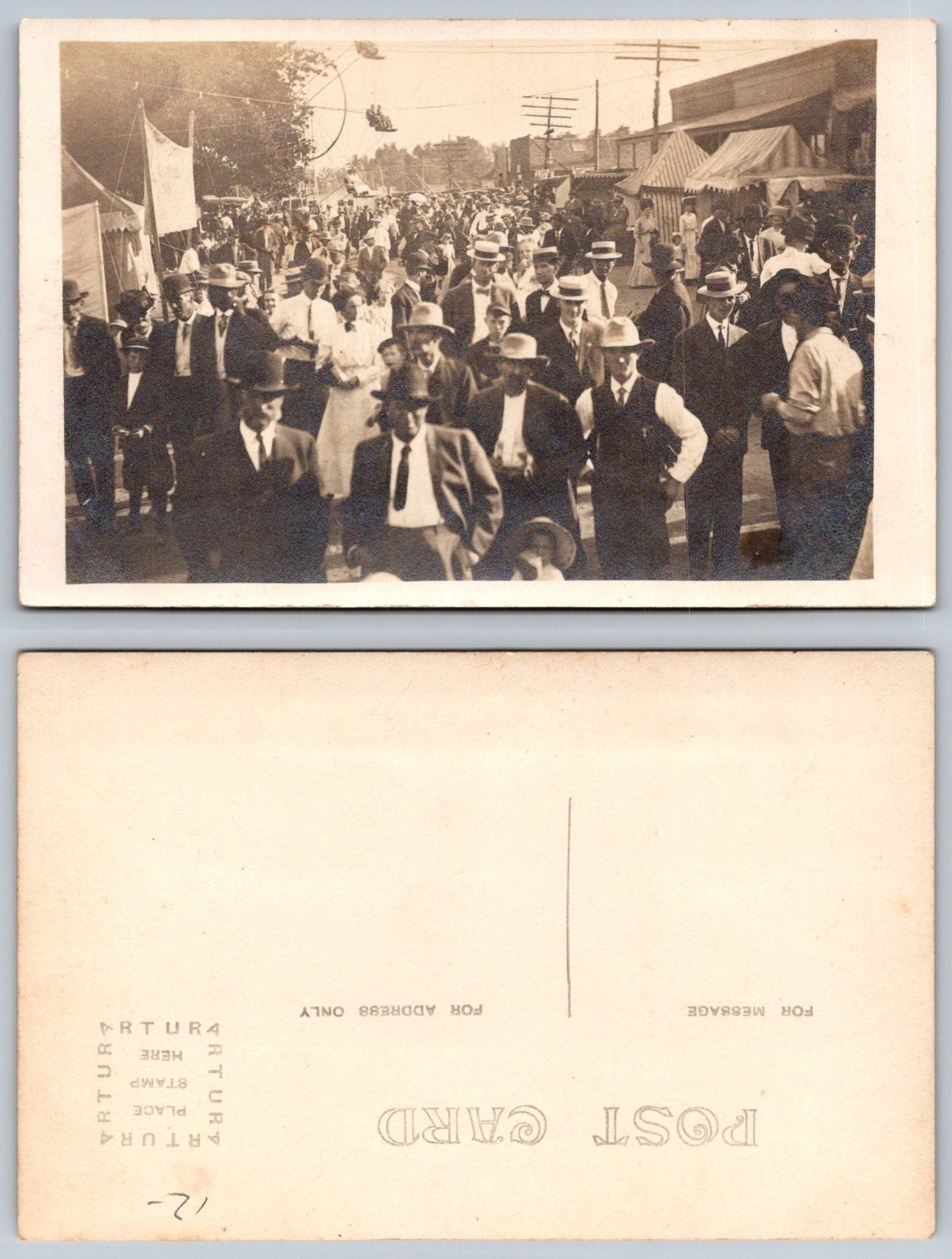 Vintage ARTURA RPPC Street Fair Carnival Crowd Ferris Wheel Postcard 1910s
