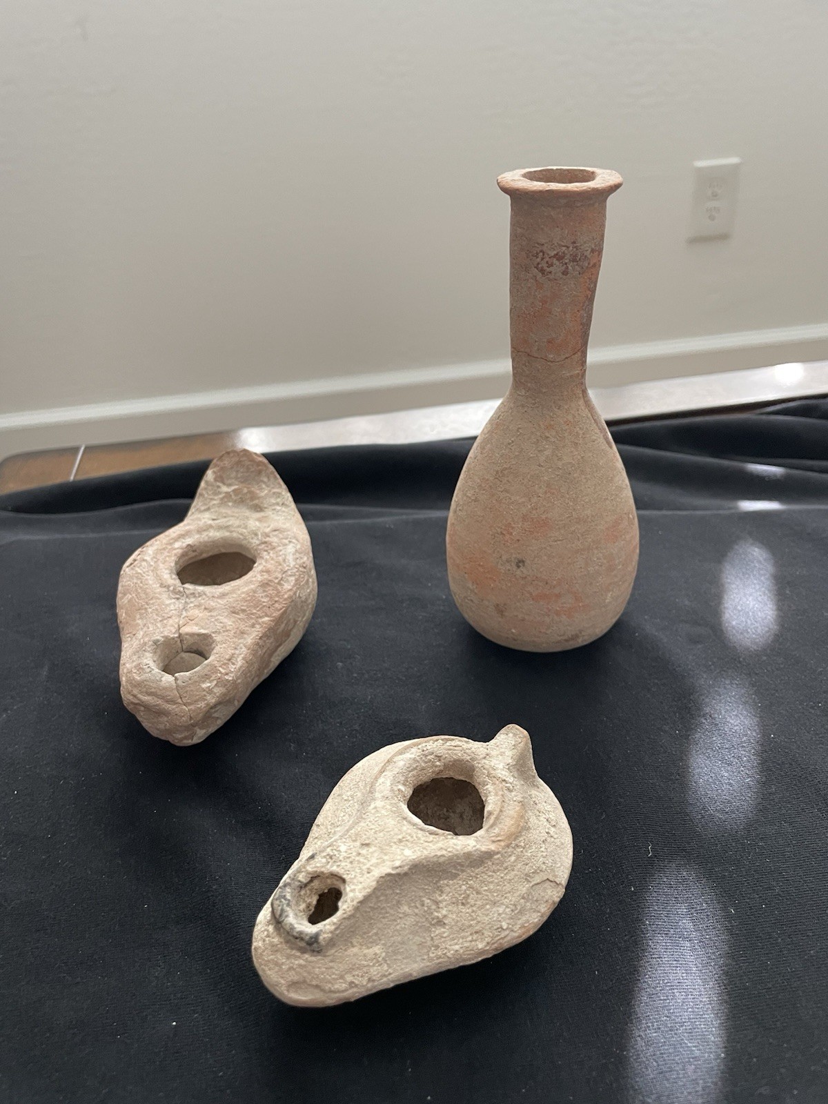 3 Ancient Holy Land Pottery 2 Oil Lamps & Vessel Around Time of Jesus Christ