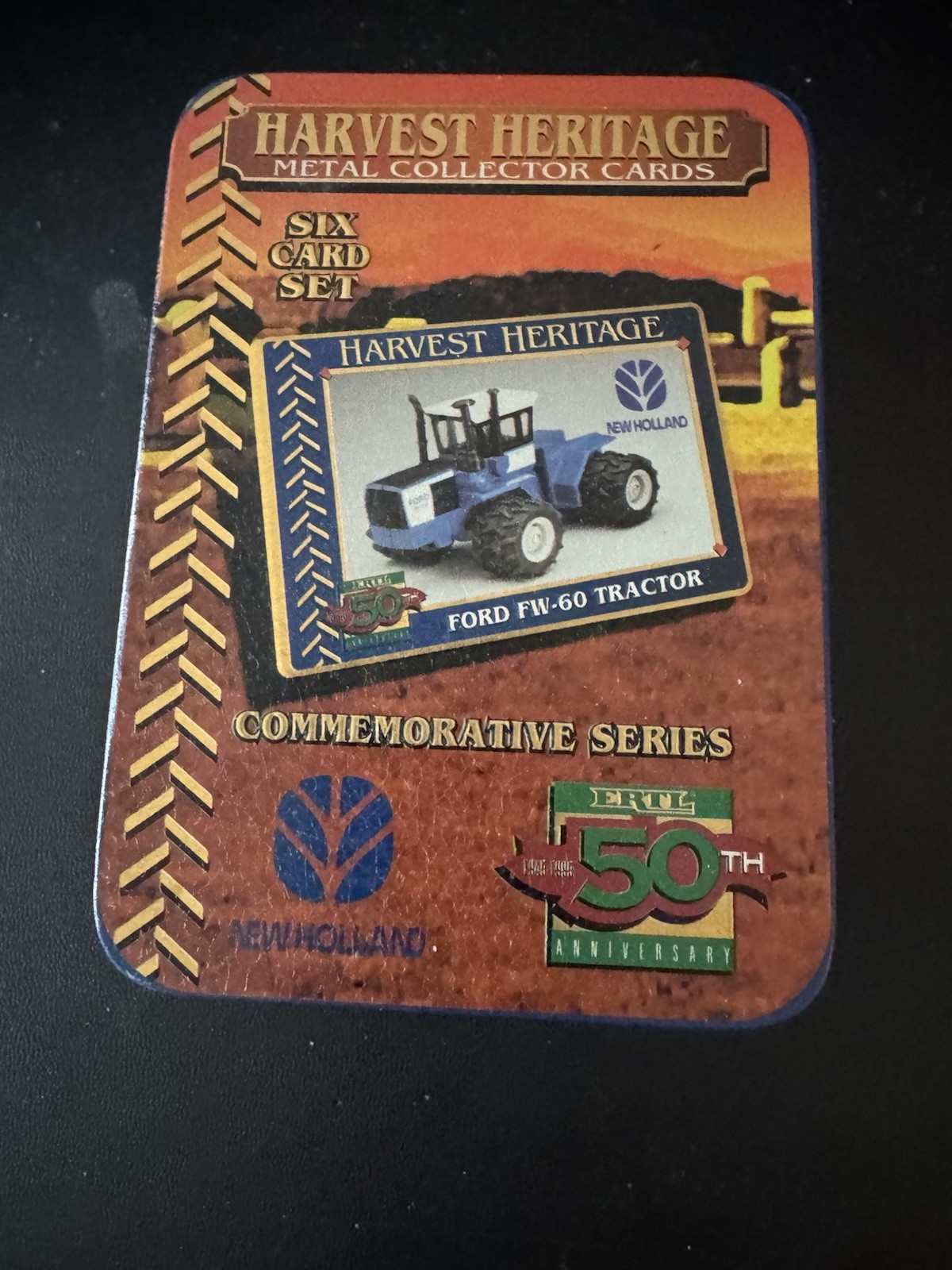 ‘95 ERTL 50th Anniver Harvest Heritage 6 Collector Cards In Tin New Holland NIOB