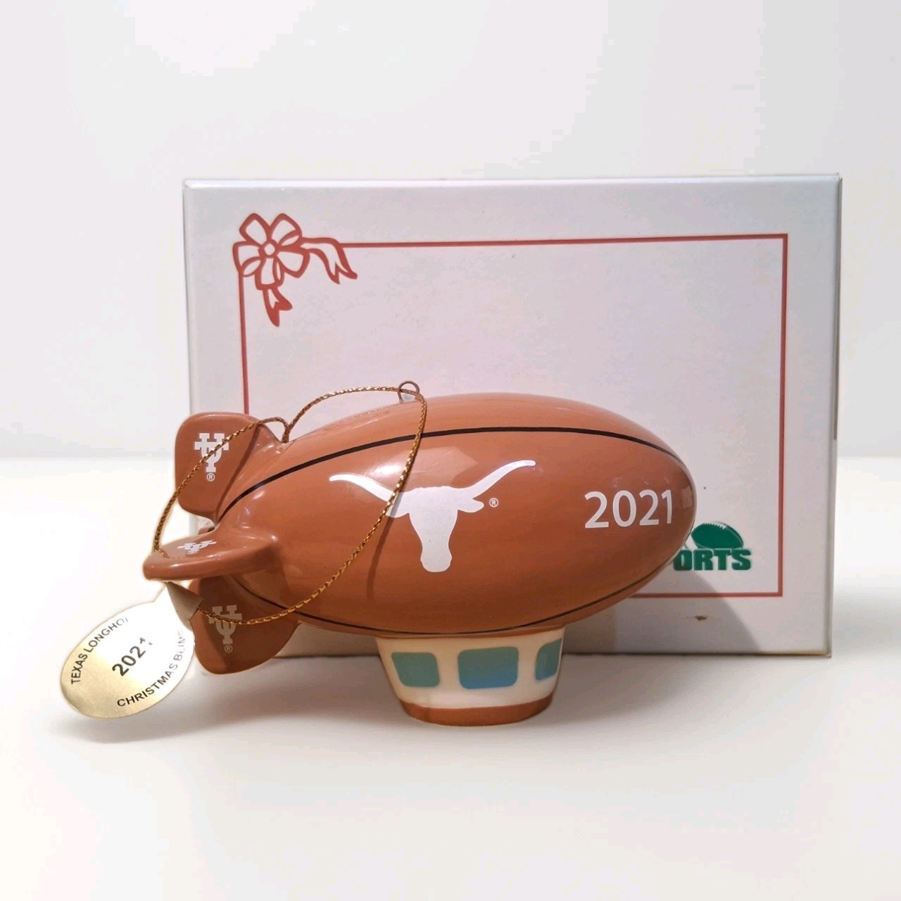 Danbury Mint Texas Longhorns 2021 Santa Football Blimp Ornament in Original Box