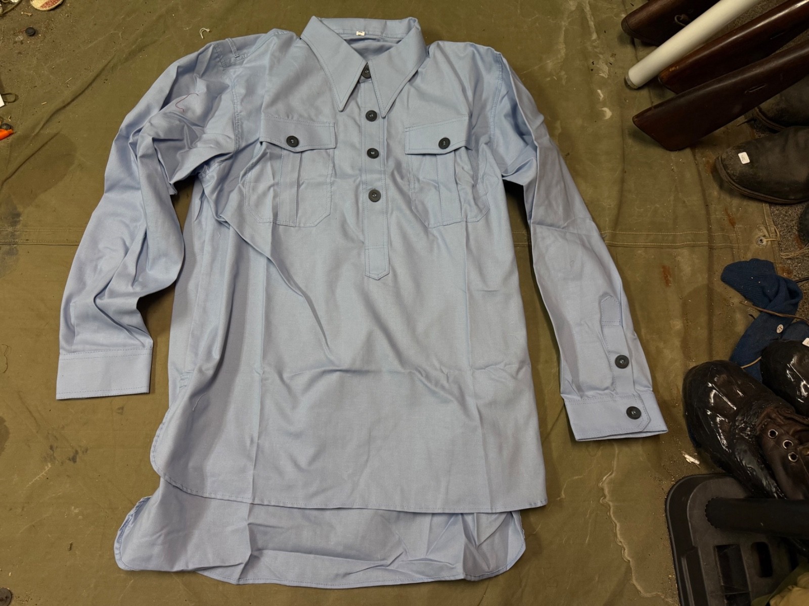 WWII GERMAN LUFTWAFFE M31 BLUE COTTON COMBAT FIELD SERVICE SHIRT- 3 (46-48R)