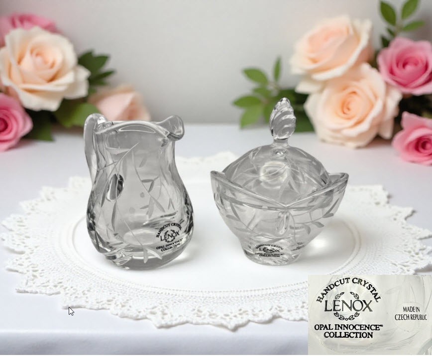 Lenox Clear Crystal Wedding Promises /Opal Innocence /Sugar & Creamer Set/Czech