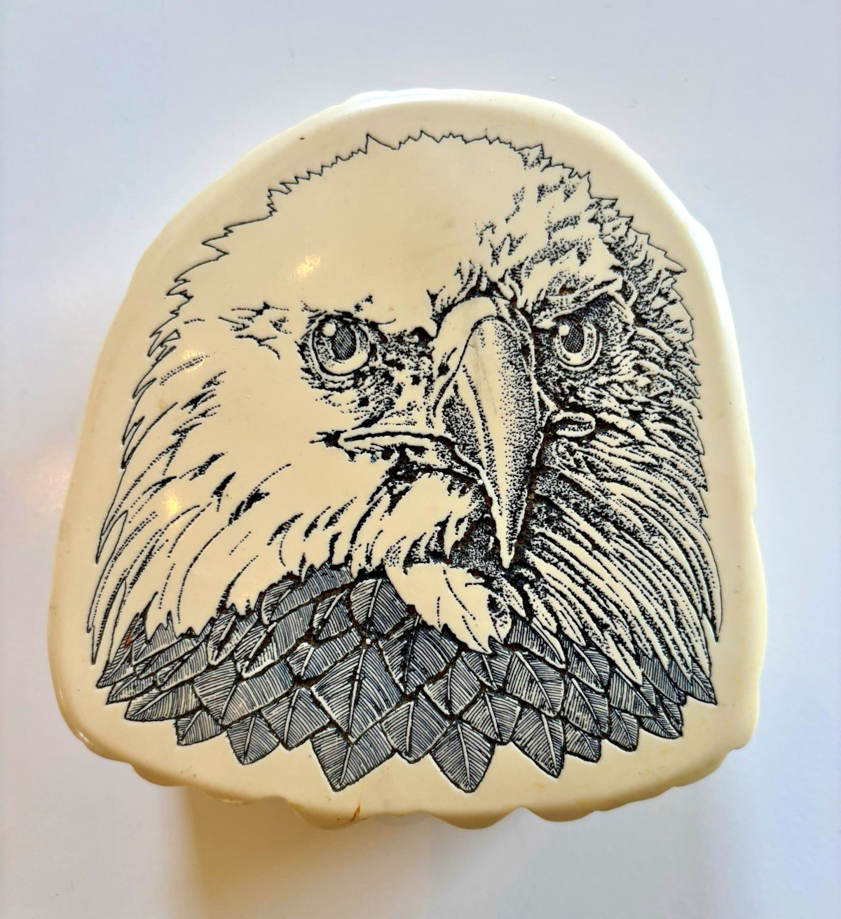 Vintage Bald Eagle Scrimshaw Resin Trinket Box Etched Eagle Keepsake Box Rare