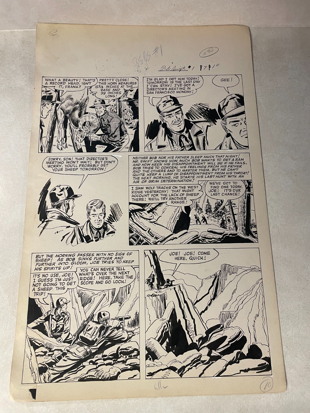 BOB SWIFT #1 original comic art 1951 Sportsman LAST DAY HUNT RECORD BIG HORN