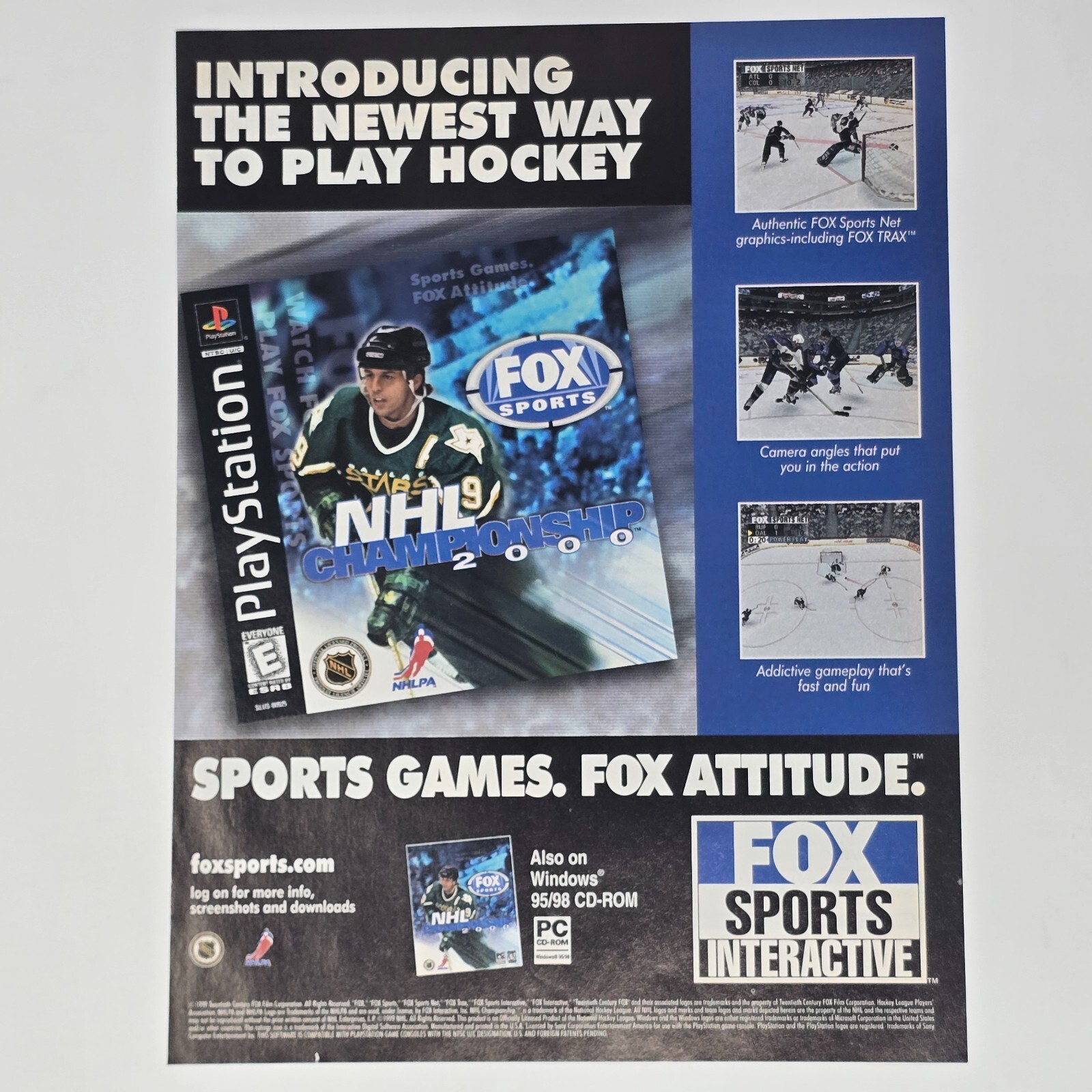 NHL Championship 2000 Fox Sports PlayStation 1 PS1 PC Print Ad/Poster Promo Art