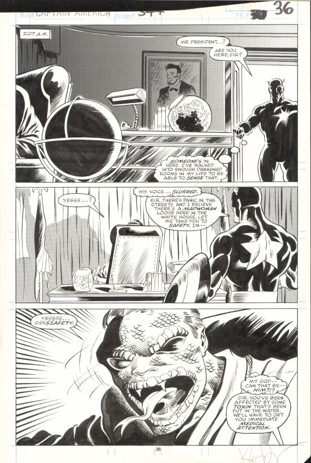 1988 CAPTAIN AMERICA #344 ORIGINAL ART PAGE MARVEL COMICS CAP & PRESIDENT REAGAN
