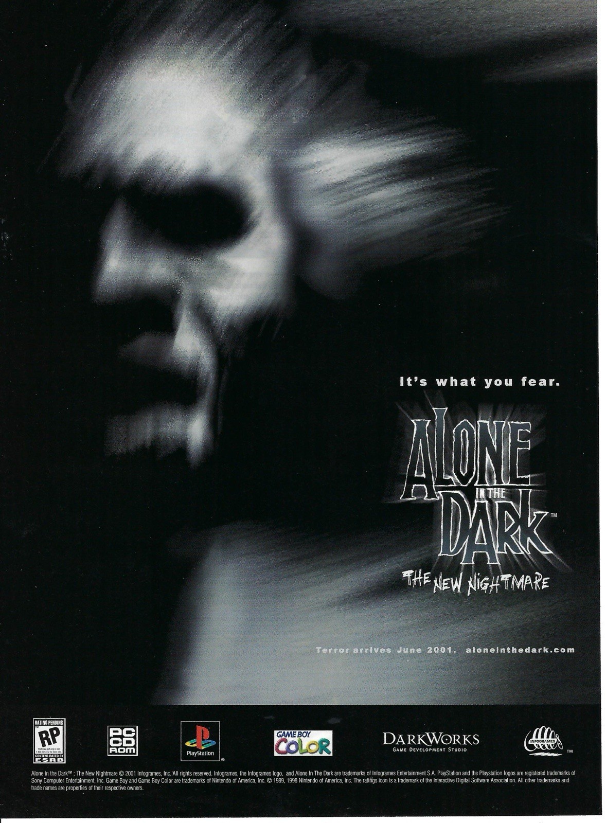 2001 Alone In The Dark The New Nightmare Video Game Fear Vintage Print Ad/Poster