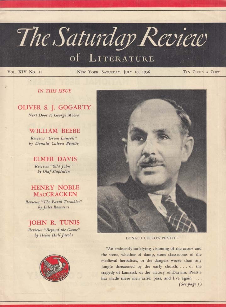 SATURDAY REVIEW 7/18 1936 Gogarty Beebe Elmer Davis McCracken Tunis Peattie &c