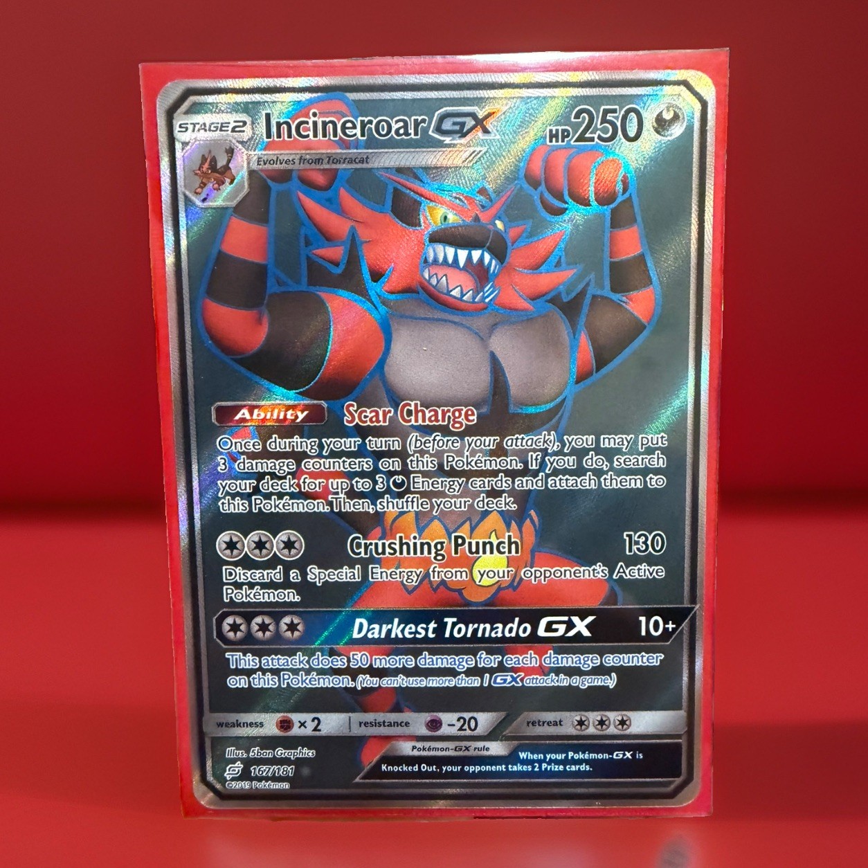 Pokemon Incineroar GX Full Art 167/181 TEAM UP Holo Ultra Rare EN + 3 holos