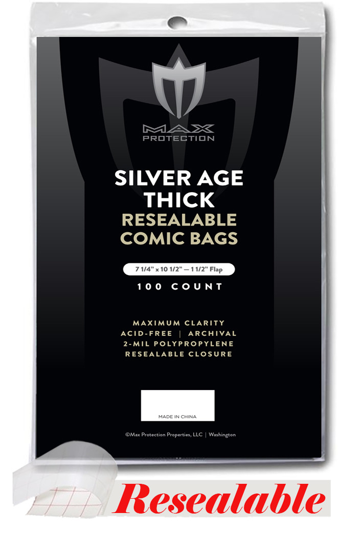 200 Max Pro Resealable Thick Silver Age Comic Book Acid Free Poly Bags 7.25x10.5