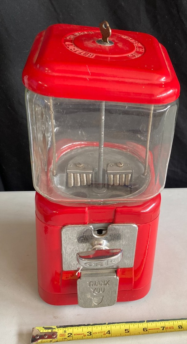 antique gumball machine vintage OAK Retarded Children Can Be Helped RED w/ key