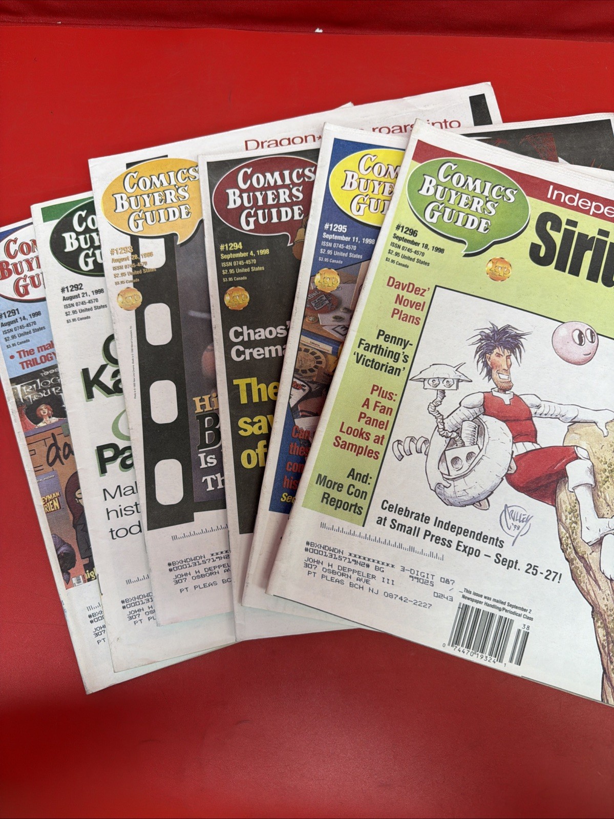 Comics Buyer’s Guide Lot of 6 Issues #1291-1296 Aug-Sep 1998 CBG.   *86