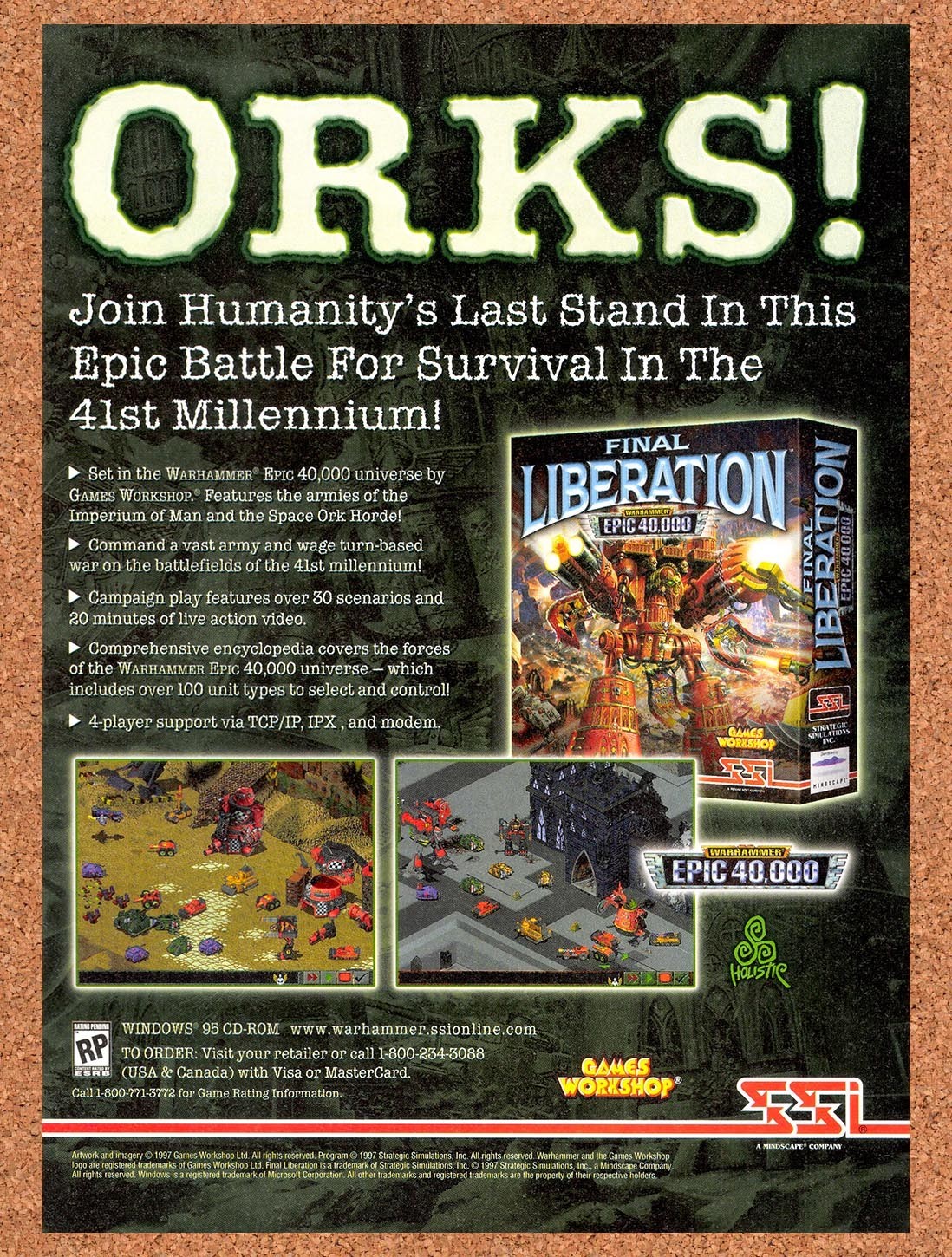 1996 Final Liberation Warhammer Epic 40000 PC Original Advert / Retro Promo v1